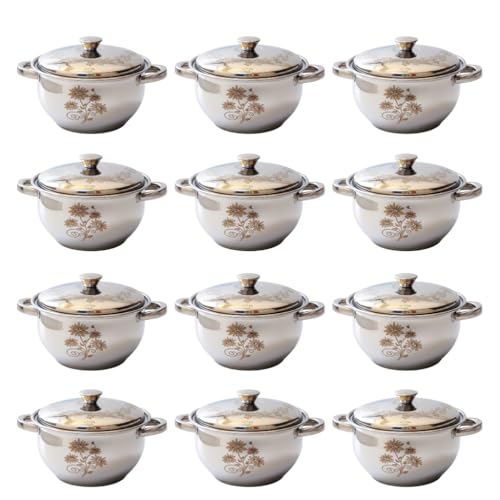 Image of MOHAM Stainless Steel 12 Pieces Donga Set, Handi Set, Serving Set with Laser Design|Gift for Mom, Gift Item, Gift Set|Kitchen Essential|(Pack of 12) - 2000ML Each