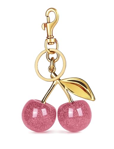 OVRUNS Cherry Bag Charm Cute Cherry Accessories Sparkling Purse Keychian Charms for Women