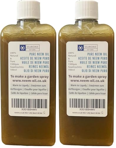 OURONS - Aceite de neem 100 ml, 100% virgen puro nim, aceite multiusos para plantas Hogar y jardín (Paquete de 2)