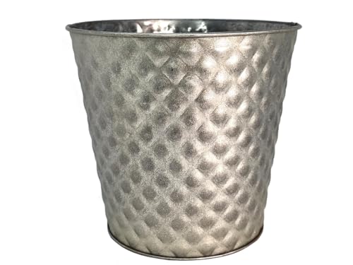 Dekotopf mit Rauten-Muster aus Metall Übertopf Pflanztopf - Silber/Gold - Höhe 17 cm Übertopf Pflanztopf Blumentopf Zimmerpflanzen Wohnaccessoire Tischdeko Dekoration Geschenkidee