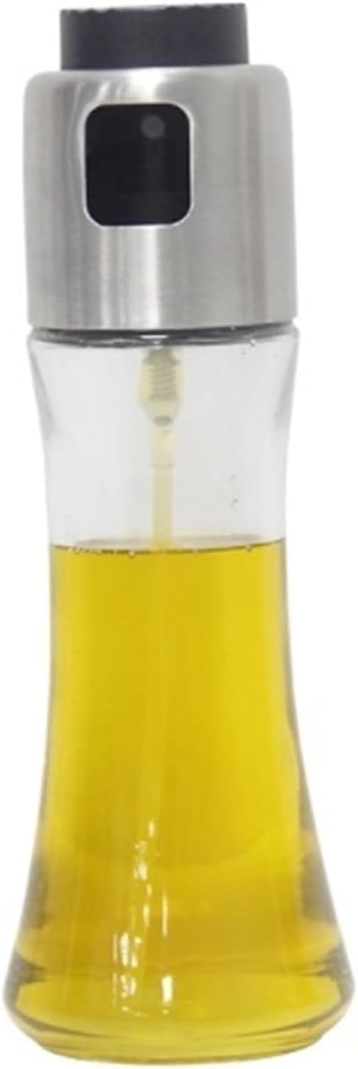 WOMGKDA Reusable Kitchen Oil Bottles Olive Oil Dispenser Sprayer for Cooking Air Fryer Grilling Salad Baking Sauce Vinegar Container, Silver, 180ml