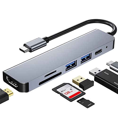 Dogfish USB C Hub 6 in 1, Dockingstation Typ C mit Netzteil 87 W, HDMI 4K @ 30 Hz, schnelle Datenübertragung USB 3.0 und SD/TF-Kartenleser für MacBook Cover