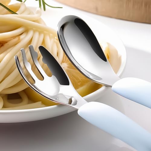 Image of Baby Spoon and Fork Set, Blue Silicone Toddler Cutlery Set with Dinosaur Case, 2 Pc, Self Feeding Utensils for Baby Meals School and Travel, Mealtime Essential. Easy to Carry for Home