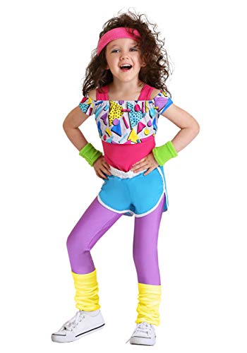 Image of Toddler Girls 80s Work It Out Halloween Costume | Retro Baby Outfit with Leotard, Crop Top, Leggings, Shorts, & Accessories