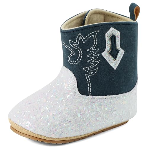 LACOFIA Baby Girls Boots First Walking Shoes Infant Western Cowgirl Boots Bling Bling Bootie with Anti-Slip Soft Sole Navyblue 3-6 Months