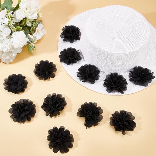 GORGECRAFT 12Pcs 3D Chiffon Flower Black Mesh Fabric Flowers Sewing Fabric Appliques Headband Embellishments Ornament Accessories Chiffon Lace Flower for Diy Craft Wedding Decor - Image 4