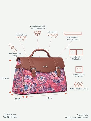 Image of ZOUK Heritage Satchel Bag - Gwalior Weaves | Jute | Vegan Leather Handcrafted With Detachable Sling Strap