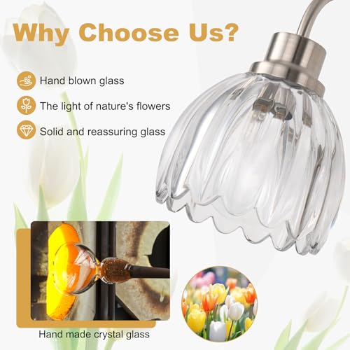Image of Bathroom Light Fixtures (3-Light, 20 Inch), Brushed Nickel Vanity Lights for Bathroom with Ribbed Clear Tulip Glass Shade, Vintage Vanity Wall Lights for Mirror Bedroom Living Room Hallway