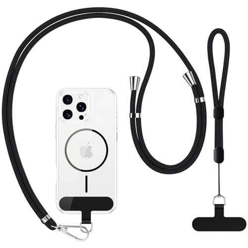 Rainway Phone Lanyard Crossbody 2 Pack Durable Patches, 1 Pack Adjustable Anti-Theft Phone Strap Crossbody and Wrist Strap for IPhone Lanyard Compatible with Most Mobile Phone, Black