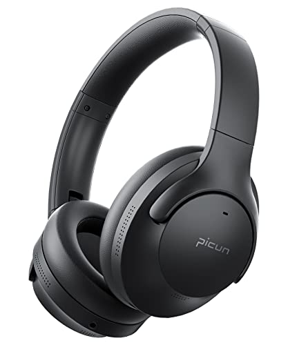 Picun Active Noise Cancelling Headphones with ENC Tech, Wireless Bluetooth Headphones Over Ear Headsets 40H Playing Time, Memory Foam Earcups & Deep Bass for Games, TV, Travel, Gym, Driving, Office