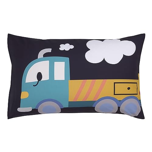 Image of Everything Kids Transportation Gray, Blue, Red, and Yellow 4 Piece Toddler Bed Set - Comforter, Fitted Bottom Sheet, Flat Top Sheet, Reversible Pillowcase