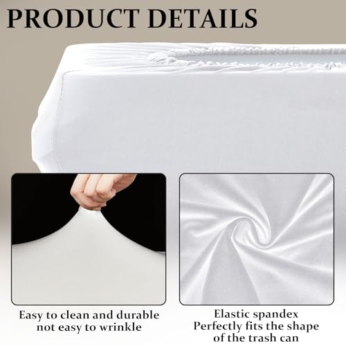 Image of Windyun 2 Pcs 23 Gallon Spandex Stretchable Trash Can Cover Wedding Party Fundraiser Decorations for Home Garden (Not Include Trash Can) (White)