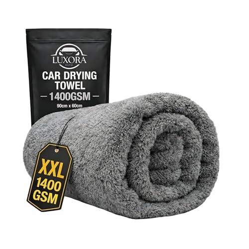 LUXORA AUTO Car Drying Towel Extra Large 90x60cm 1400 GSM Twisted Loop Microfibre Drying Towel for Car Streak-Free One Pass Drying Cloth for Cars SUVs & Detailing
