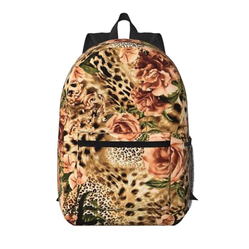 Mochila estampada de leopardo EdWal ligera con bolsillo frontal para universidad negro