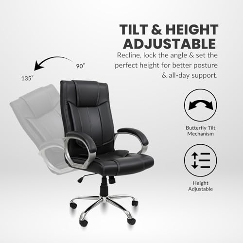 Image of activa Ergonomic Office Chair | Premium Leatherette Boss Chair with Padded Seat & Backrest | Adjustable Height Seat for Work /Study /Gaming (Kylie, Black)