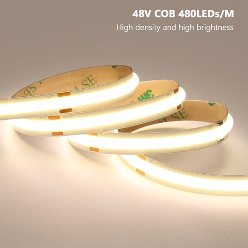 Image of BENLUN 48V COB LED Strip Light 65.6ft, 4000K Natural White Flexible Cuttable LED Tape Lights 8W /M 480LEDs /M CRI 92 with AC 110V Power Supply for Bedroom Ceiling Living Room Commercial