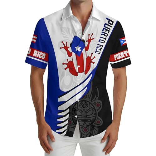 Camisa genérica para hombre de manga corta estampada casual para un estilo estival cómodo con botones y cuello, azul, S