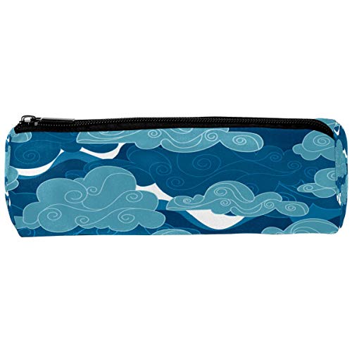 Preisvergleich Produktbild Federmäppchen, rund, Stiftehalter, Aufbewahrungstasche für Schreibwaren, kreative Kosmetik, Make-up-Tasche, Geschenk, Schülerbedarf für Schule, Arbeit, Büro, Chinesische Wolken, Blau