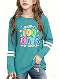 WOSHN Happy 100 Days of School Shirts for Kids 100th Day of School Celebration Long Sleeve Shirt Boys and Girls(Cyan3,130)