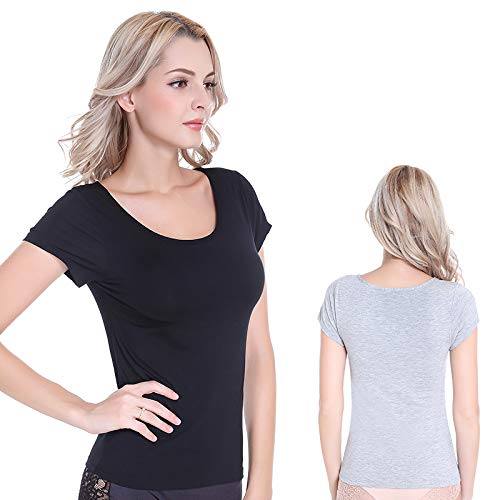 Camiseta feminina Atditama Modal com sutiã embutido, manga curta, pijama casual, 066 Brown, M / (US