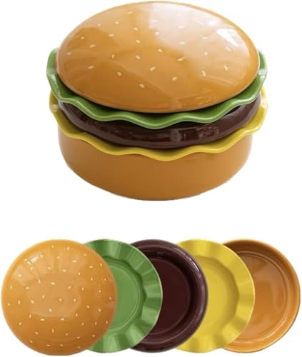 Juego de vajilla de cerámica de 5 piezas, cuencos y platos estilo Hamburgo con tapas, bonito regalo para el hogar y la cocina Juego de vajilla de cerámica de 5 piezas, cuencos y platos estilo Hamburgo con tapas, bonito regalo para el hogar y la cocina