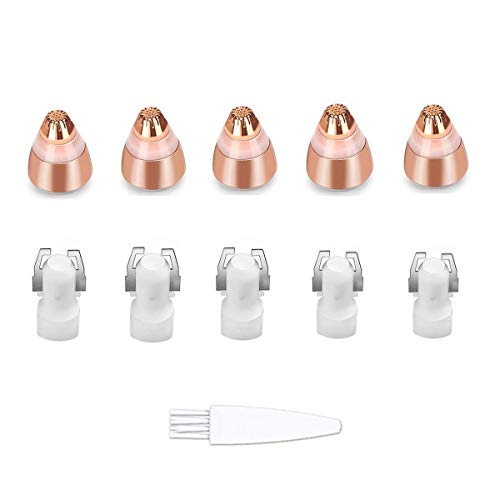 Flawless Replacement Heads for Women Painless Eyebrow Hair Remover Trimmer Blades, Perfect Touch and Smooth Finishing, with Cleaning Brush, As Seen On TV, Rose Gold (5Pcs)