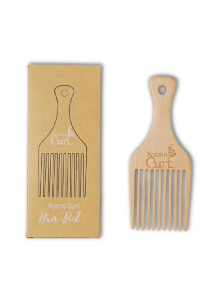 Hair Pick for Curly Hair | Lightweight Wooden Pick Comb for Root Volume | Smooth Natural Beech Wood Hair Pick to Lift Curls Without Frizz | Styling Tool