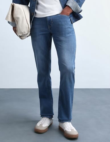 Image of Flying Machine Men's Slim Straight Fit Jeans| Solid | Mid Rise | Stretchable | Jeans for Man
