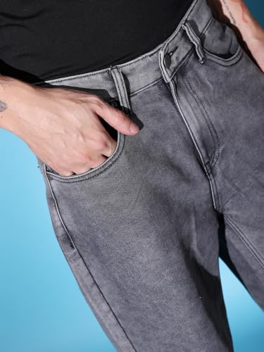 Image of The Indian Garage Co Men Baggy Solid Mid-Rise Stretchable Jeans