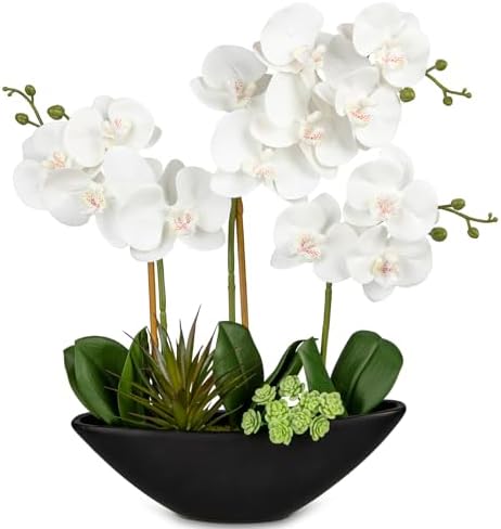 Produktbild von Kunst-Orchidee 55cm Im Topf - Weiße Orchideen Deko Mit Farn