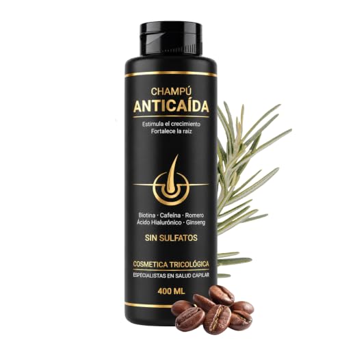 Champu Anticaida Hombre y Mujer 400ml | Formula Completa de Champu Cafeina + Biotina + Ginseng + Vitaminas Para el Pelo | Estimula el Crecimiento, Fortalece la Raíz | Sin Sulfatos | Uso Diario