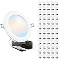 Sunco 60 Pack 6 Inch Ultra Thin LED Recessed Ceiling Lights, Slim Canless with Junction Box, 850 LM, 2700K/3000K/4000K/5000K/6000K, Dimmable, 14W=100W, Wafer Thin, 50000 Lifetime Hours ETL.