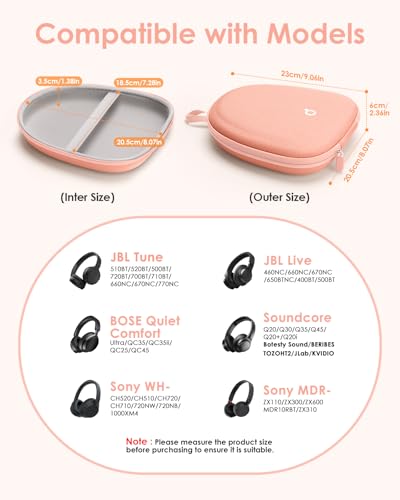 Image of Headphone Case Hard Shell Super-Slim for Soundcore Anker /Sony /JBL /Bose /Skullcandy Crusher /BERIBES /KVIDIO /TOZO /JLab Over-Ear Headphones Universal Portable Travel Organizer Bag