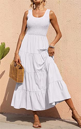 Image of PRETTYGARDEN Women's 2026 Casual Loose Plain Maxi Sundress Smocked Tank Dress Sleeveless Summer Beach Tiered Long Dresses