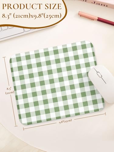 Image of Square Cute Checkered Mouse Pad with Stitched Edge, Premium Waterproof Cloth Aesthetic Small Plaid Mouse Mat, Non-Slip Rubber Base Funny Mousepad Desk Accessories,Green White