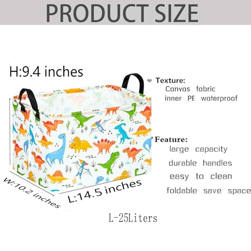 Image of Dinosaur Patter Gift Storage Basket Rectangle Storage Organizer for Nursery Hamper Home Bedroom Laundry Hamper Shelf Baskets.
