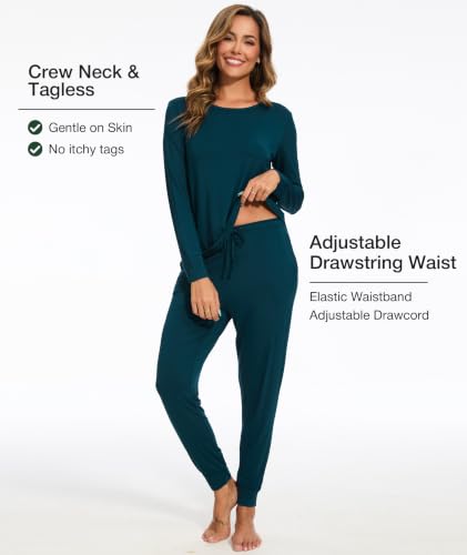 Image of GYS Bamboo Viscose Sleep Sets for Women Long Sleeve Crew Neck Pajama Sets with Pockets