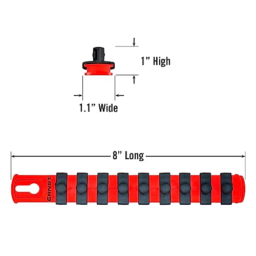 Image of Ernst Manufacturing 8-Inch Magnetic Socket Organizer with 9 3 /8-Inch Twist Lock Clips, Red (8411M-Red-3 /8)