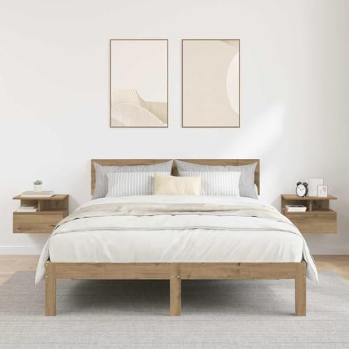 Ordellia Juego de 2 mesitas de noche flotantes, roble artesanal, 40 x 31 x 27 cm, moderna madera de madera, montaje en pared, ahorra espacio, para dormitorio, salón, mesa auxiliar