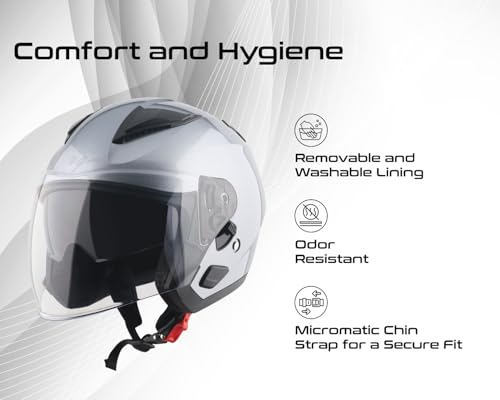 Image of Vega VO 03 Swift Dual Visor Open Face Riding Helmet with Lightweight Shock-Absorbing Shell, Comfortable Interior, Ventilated Fit, Trendy Anthracite Styling Anthracite L