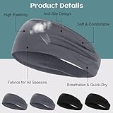 4 Stück Stirnband Herren, Elastisch Breites Haarband Sport Männer Atmungsaktiv Schweißband Stirn rutschfest für Fitness Joggen Laufen Radfahren Basketball (Schwarz, Dunkelgrau)