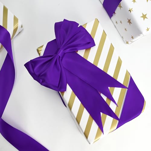 Image of 100 Yards Red Purple Satin Ribbon Polyester Ribbon for Gift Wrapping Very Suitable for Weddings Party Hair Bow Invitation Decorations and More（1-1 /2 inch X 50Yards X 2 Roll）