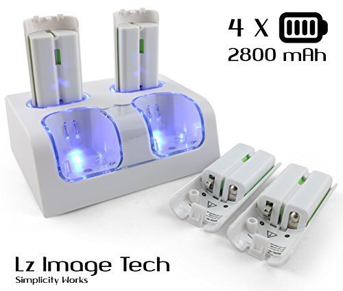 LZ Charging Dock + 4 x Battery for Nitendo Wii Remotes - White