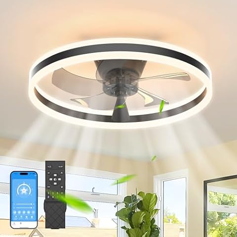 JOFIOS Ceiling Fans with Lights,19.7" Flush Mount Ceiling Fan with Light and Remote,Reversible,3 CCT,6 speeds,Dimmable,Noiseless,Low Profile Black Ceiling Fan for Bedroom, Kitchen,Living Room Cover