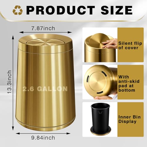 Maxdot Basurero Pequeño de Acero Inoxidable Dorado 10L miniatura 2
