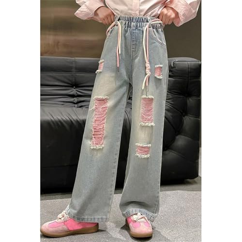 Big Girls Ripped Distressed Boyfriend Jeans Vintage Denim Pants Y2K Elastic Waist Baggy Jeans Casual Loose Fit Pants3
