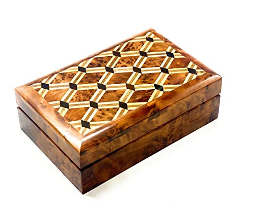 Preisvergleich Produktbild Bazaardi Handgeschnitzte Holzkiste für Andenken, Aufbewahrung, Schmuck, dekorativer Kunst-Organizer und Intarsien aus Ebenholz (große Holzbox, handgefertigt)