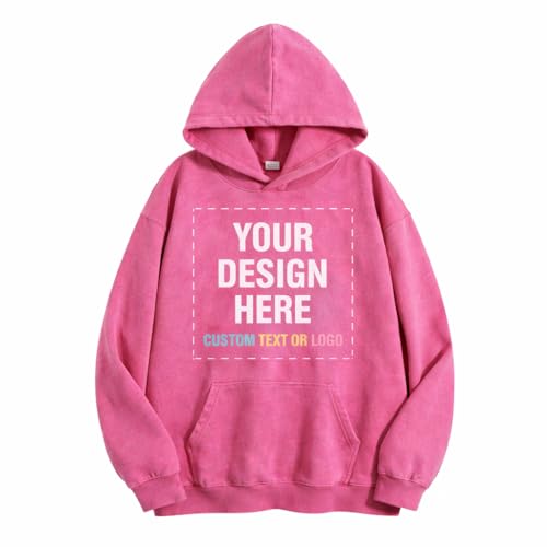 Image of Maydear Custom Vintage Washed Hoodie, Personalized Text Logo Pullover Sweatshirt for Men Women