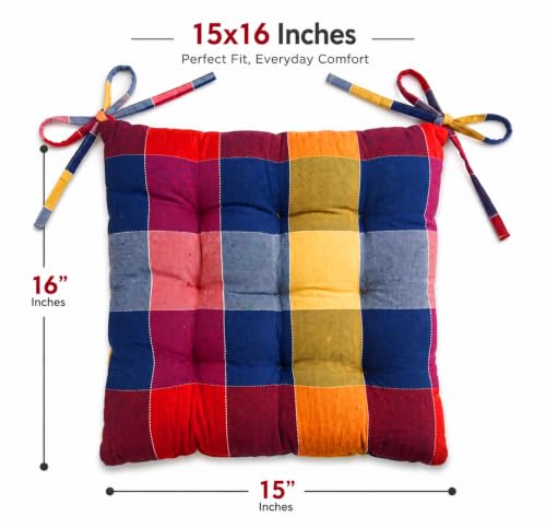 Image of BSB HOME Chair Pad Cushion with Tie Straps, Thick Tufted Seat Cushion for Dining, Office & Wooden Chairs, Soft Comfortable Chair Seat Pad with Durable Stitching, 16 x 16 Inches (41 x 41 cm) - Cobalt