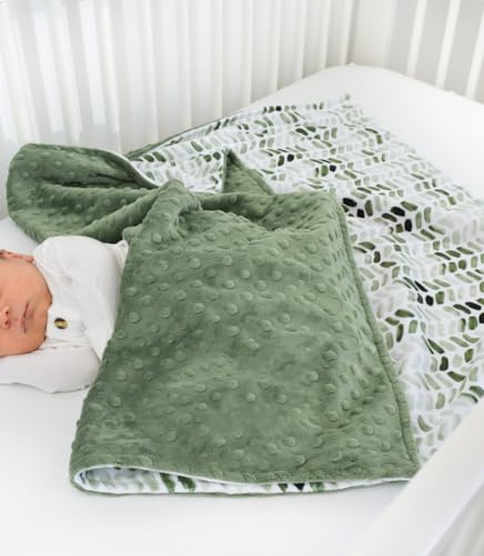 Image of Baby Double Layer Soft Plush Minky Blanket With Dotted Backing for Boys Girls - Toddler Newborn Shower Gifts (Green Leaves, 30 X 40 Inch)